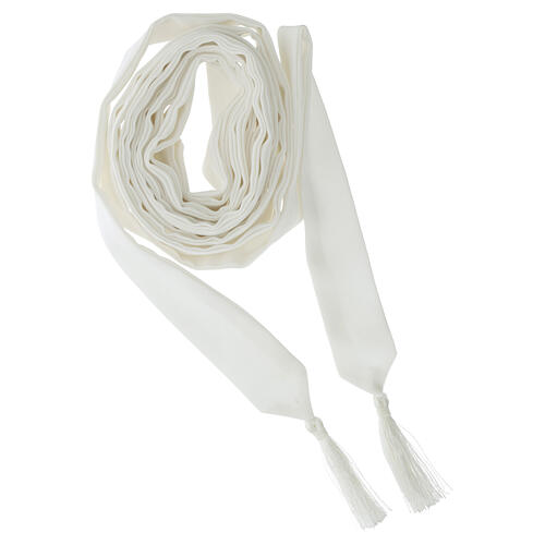White polyester cincture for priest with small tassels 5