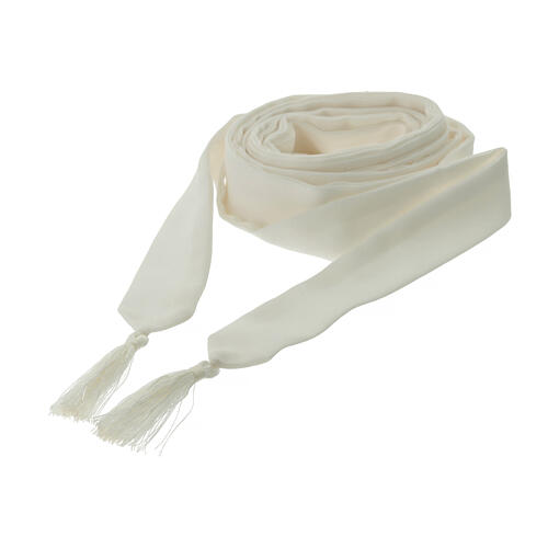 Ivory-coloured polyester cincture for priest with small tassels 1