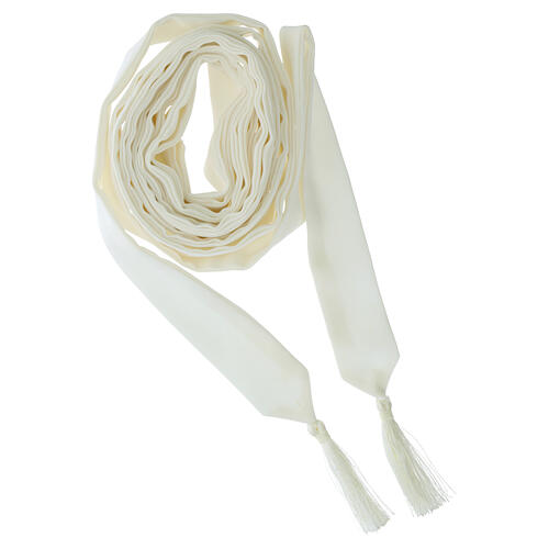 Ivory-coloured polyester cincture for priest with small tassels 6