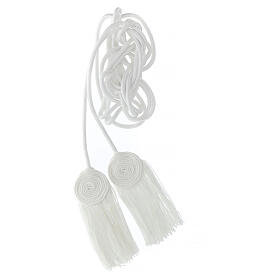 White cincture for liturgical vests, flat tassel, acetate and cotton