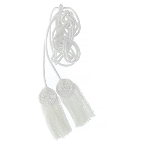 White cincture for liturgical vests, flat tassel, acetate and cotton 2