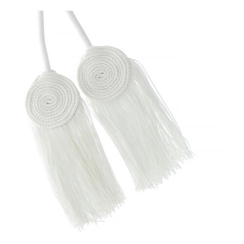 White cincture for liturgical vests, flat tassel, acetate and cotton 4
