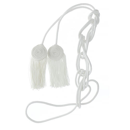 White cincture for liturgical vests, flat tassel, acetate and cotton 5