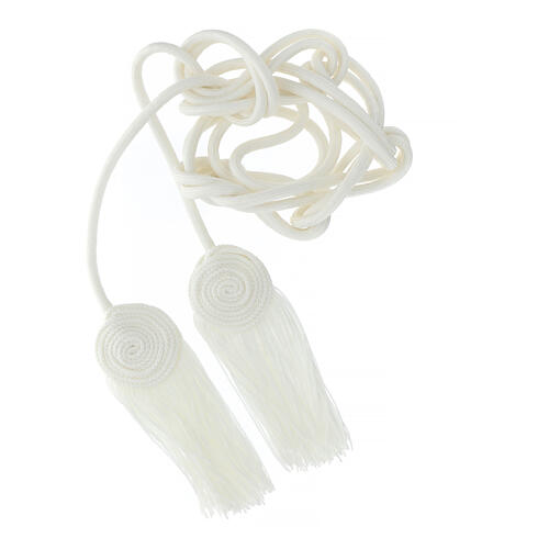 Cream-coloured cincture for liturgical vests, flat tassel, acetate and cotton 1