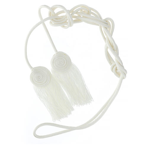 Cream-coloured cincture for liturgical vests, flat tassel, acetate and cotton 5