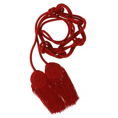 Red cincture for liturgical vests, flat tassel, acetate and cotton 2