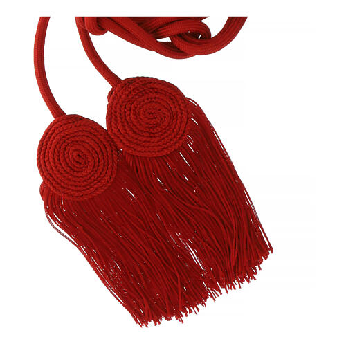 Red cincture for liturgical vests, flat tassel, acetate and cotton 3