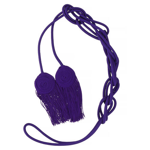 Purple cincture for liturgical vests, flat tassel, acetate and cotton 5