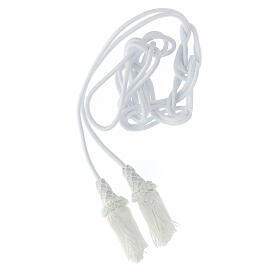 White cincture for priest, wooden tassel with chainette fringe