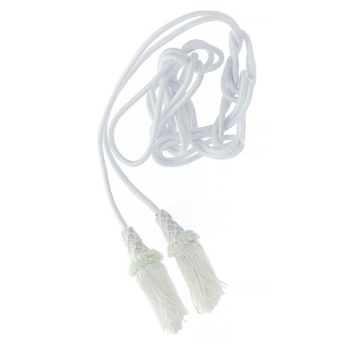 White cincture for priest, wooden tassel with chainette fringe 2