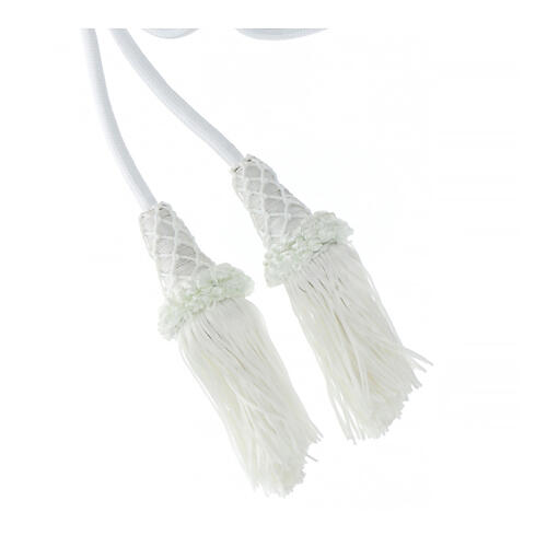 White cincture for priest, wooden tassel with chainette fringe 4