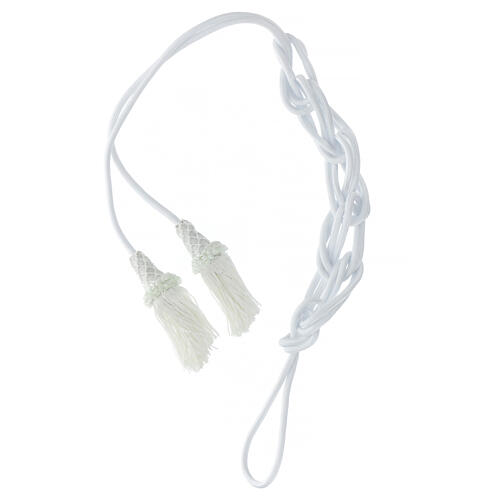 White cincture for priest, wooden tassel with chainette fringe 5