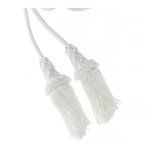 Plain white priest's cincture with wooden tripoli bow 3