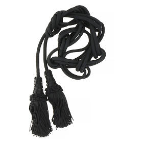 Black cincture for priest, wooden tassel with chainette fringe