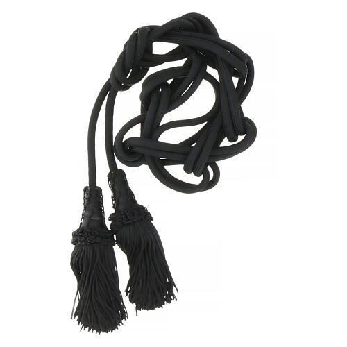 Black cincture for priest, wooden tassel with chainette fringe 1