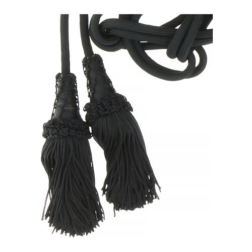 Black cincture for priest, wooden tassel with chainette fringe 3