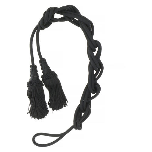 Black cincture for priest, wooden tassel with chainette fringe 6