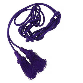 Purple cincture for priest, wooden tassel with chainette fringe