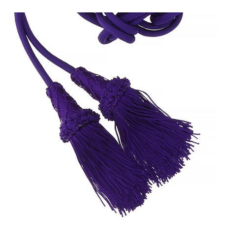 Purple cincture for priest, wooden tassel with chainette fringe 3