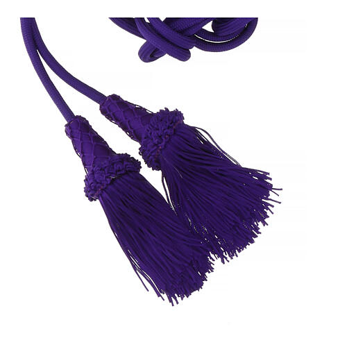 Purple cincture for priest, wooden tassel with chainette fringe 4