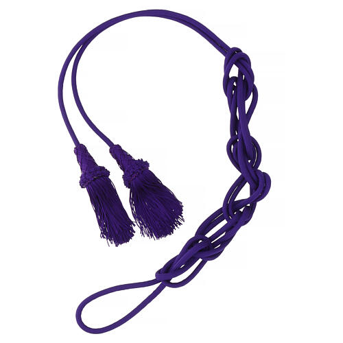 Purple cincture for priest, wooden tassel with chainette fringe 5