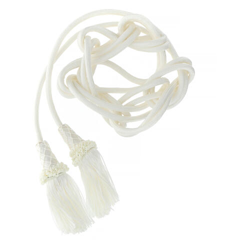 Cream-coloured cincture for priest, wooden tassel with chainette fringe 2