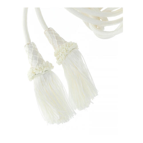 Cream-coloured cincture for priest, wooden tassel with chainette fringe 4