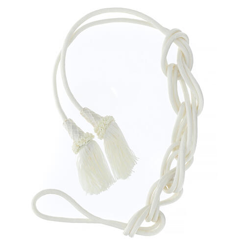 Cream-coloured cincture for priest, wooden tassel with chainette fringe 5