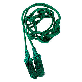 Mint green cincture for priest, wooden tassel with chainette fringe