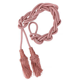 Old pink cincture for priest, wooden tassel with chainette fringe