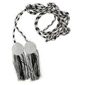 Black and white cincture for liturgical vests, flat tassel, stainless steel