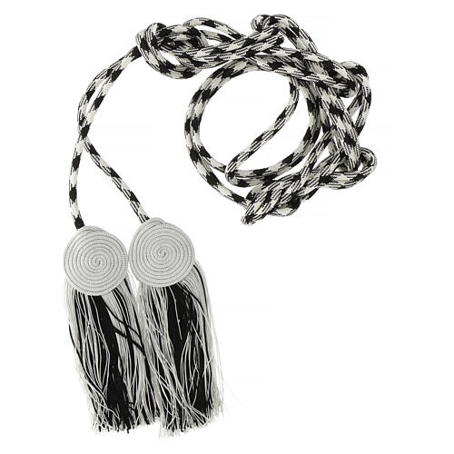 Black and white cincture for liturgical vests, flat tassel, stainless steel 2