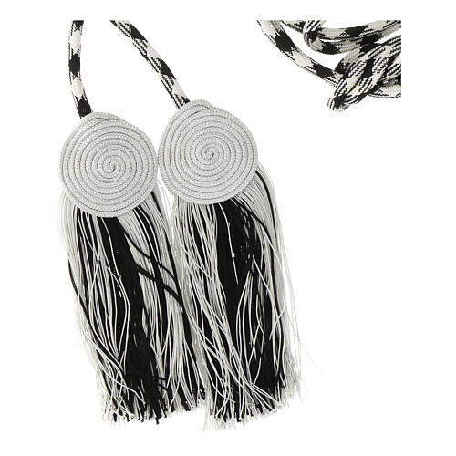 Black and white cincture for liturgical vests, flat tassel, stainless steel 4