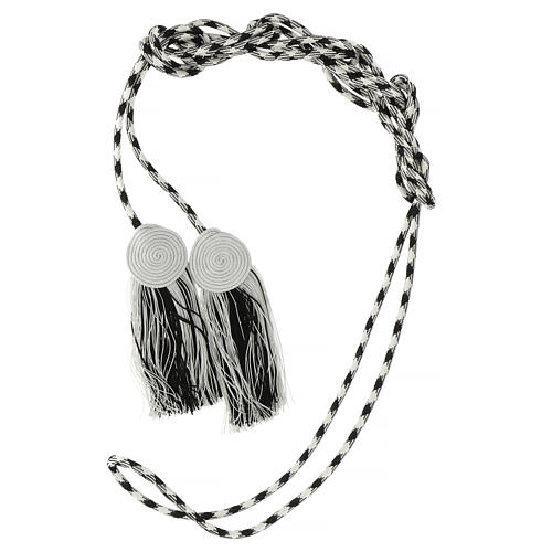 Black and white cincture for liturgical vests, flat tassel, stainless steel 6