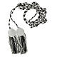 Black and white cincture for liturgical vests, flat tassel, stainless steel s2