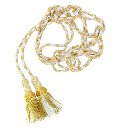 White and gold luxury cincture for priest with cannetille 1