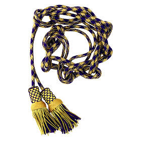 Luxury XL cincture for priest with cannetille, purple and gold