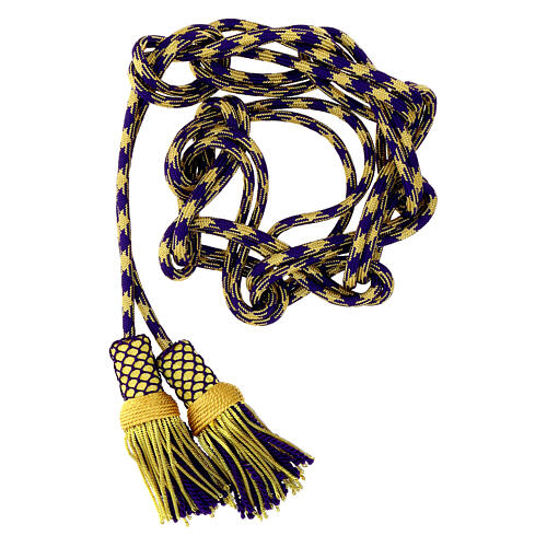 Luxury XL cincture for priest with cannetille, purple and gold 2