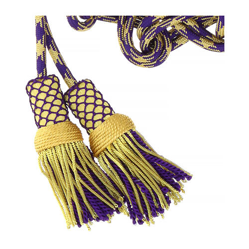 Luxury XL cincture for priest with cannetille, purple and gold 3