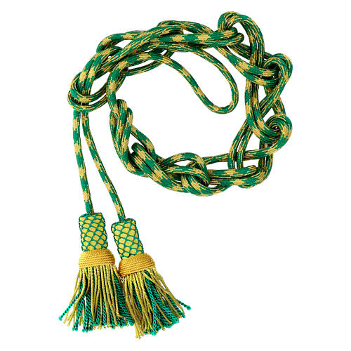 Luxury XL cincture for priest with cannetille, mint green and gold 1