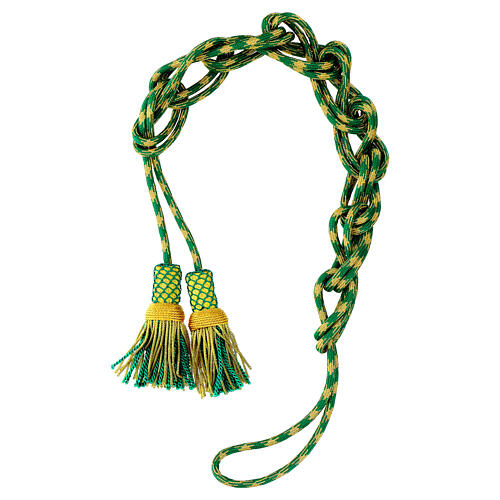 Luxury XL cincture for priest with cannetille, mint green and gold 6