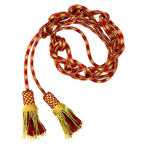 Luxury XL cincture for priest with cannetille, red and gold 1