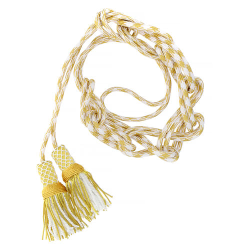 Priesterzingulum, XL, weiß-gold, hochwertige Ausführung, mit Quaste mit Canuttiglia, 5 m 2
