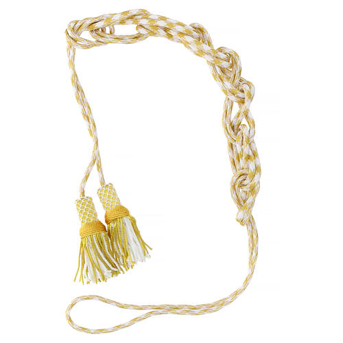 Priesterzingulum, XL, weiß-gold, hochwertige Ausführung, mit Quaste mit Canuttiglia, 5 m 6