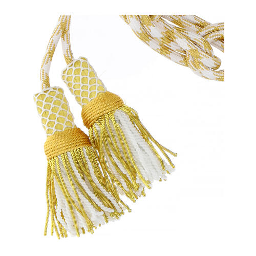 Cingolo sacerdotale XL 5 metri colore bianco oro fiocco canuttiglia lusso 4