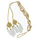 Priest cincture with rosette and chainette fringe, white and gold s6