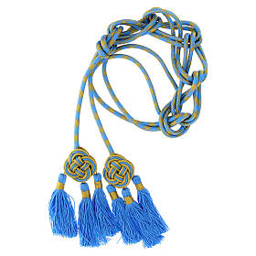 Priest cincture with rosette and chainette fringe, light blue and gold