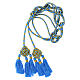 Priest cincture with rosette and chainette fringe, light blue and gold s2