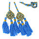 Priest cincture with rosette and chainette fringe, light blue and gold s3