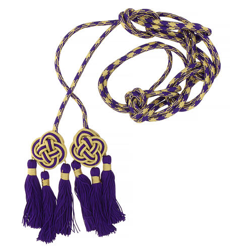 Priest cincture with rosette and chainette fringe, gold and purple 2